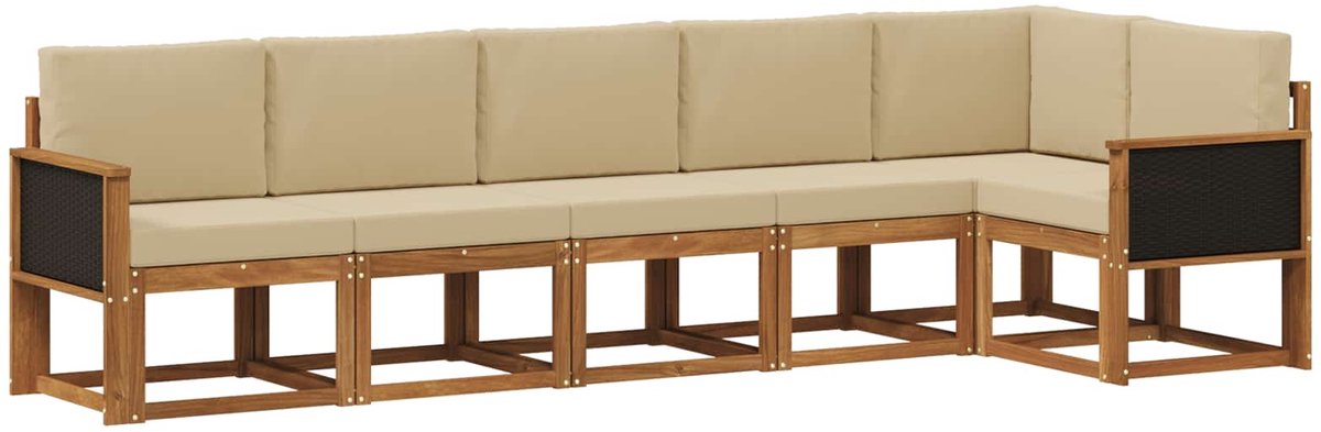 vidaXL Buiten - bank - set - 6 - st - 6-zits - Natuurlijk - en - Beige Natuurlijk en Beige