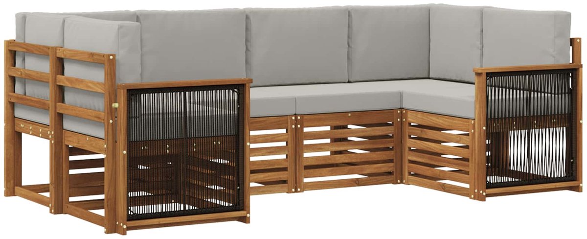 vidaXL Buiten - bank - set - 6 - st - 6-zits - Naturel - en - lichtgrijs Naturel en lichtgrijs