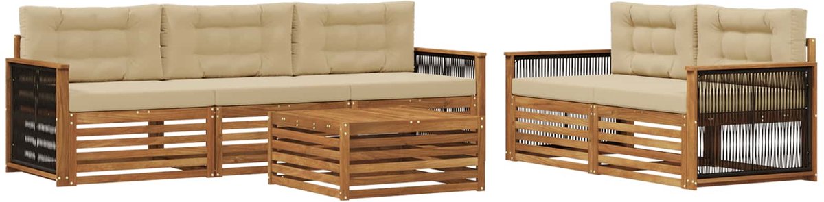 vidaXL Buiten - bank - set - 6 - st - 5-zits - Natuurlijk - en - Beige Natuurlijk en Beige