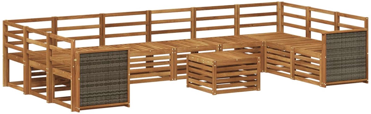 vidaXL Buiten - bank - set - 11 - st - 10-zits - Naturel - Massief - Acacia - Hout
