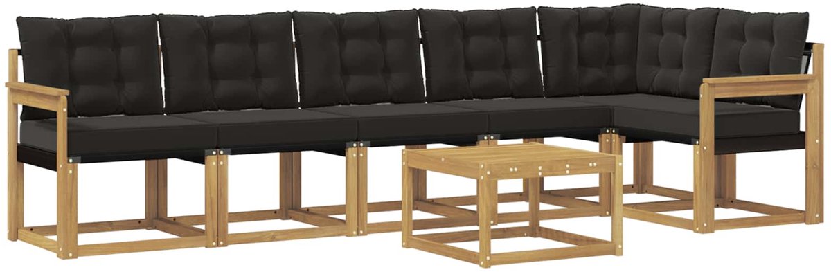 vidaXL Buiten - bank - set - 7 - st - 6-zits - Wit - en - zwart Wit en zwart