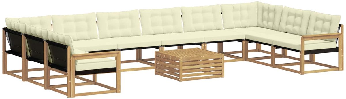 vidaXL Buiten - bank - set - 11 - st - 10-zits - Wit - en - crèmekleurig Wit en crèmekleurig
