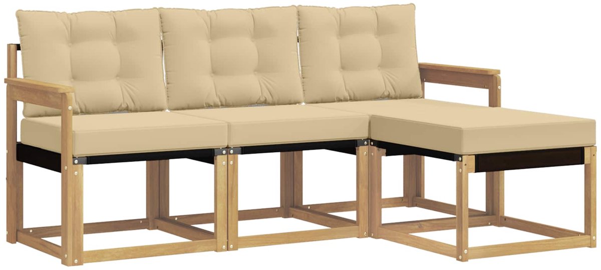 vidaXL Buiten - bank - set - 4 - st - 4-zits - Wit - en - Beige Wit en Beige