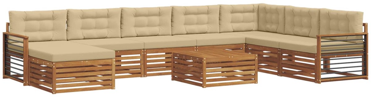 vidaXL Buiten - bank - set - 9 - st - 7-zits - Natuurlijk - en - Beige Natuurlijk en Beige
