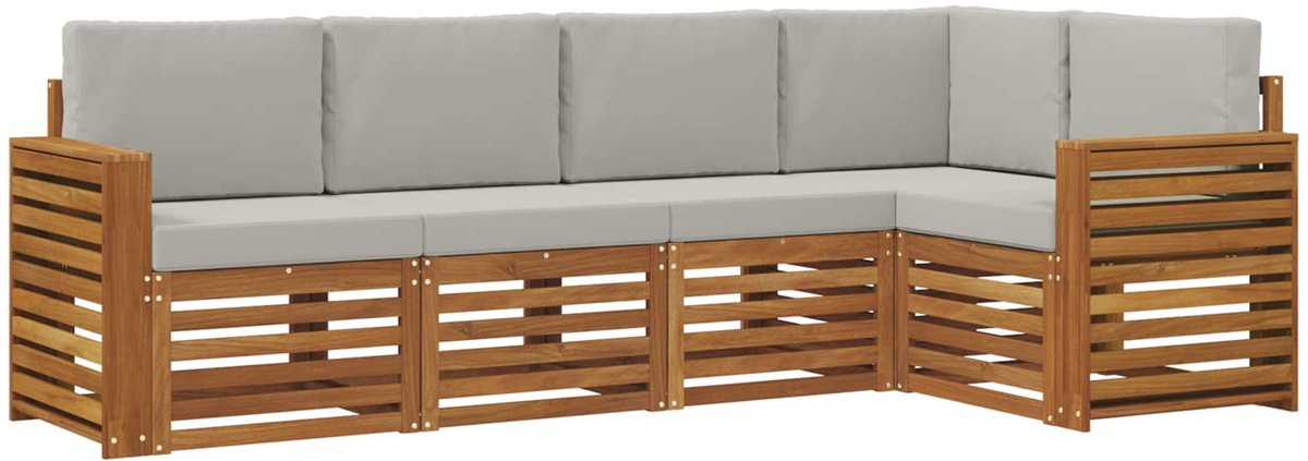 vidaXL Buiten - bank - set - 5 - st - 5-zits - Naturel - en - lichtgrijs Naturel en lichtgrijs