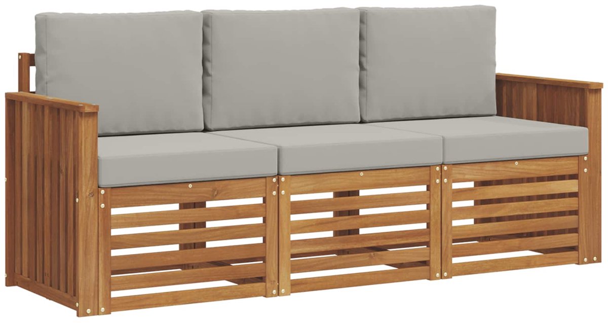 vidaXL Buiten - bank - set - 3 - st - 3-zits - Naturel - en - lichtgrijs Naturel en lichtgrijs