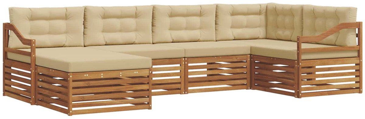 vidaXL Buiten - bank - set - 6 - st - 6-zits - Natuurlijk - en - Beige Natuurlijk en Beige