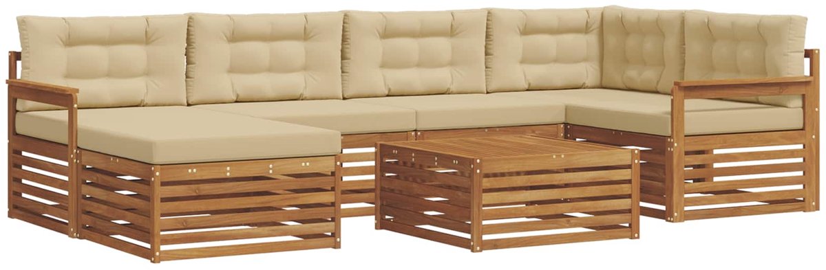 vidaXL Buiten - bank - set - 7 - st - 6-zits - Natuurlijk - en - Beige Natuurlijk en Beige