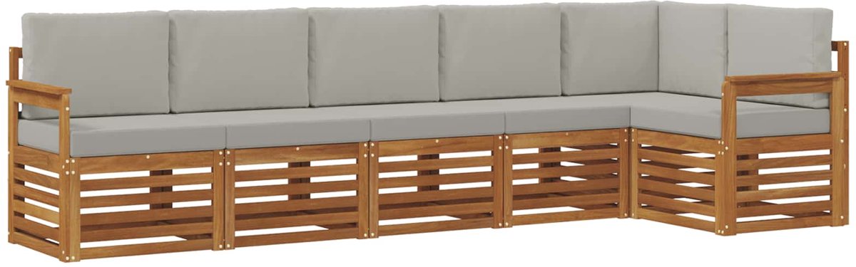 vidaXL Buiten - bank - set - 6 - st - 6-zits - Naturel - en - lichtgrijs Naturel en lichtgrijs