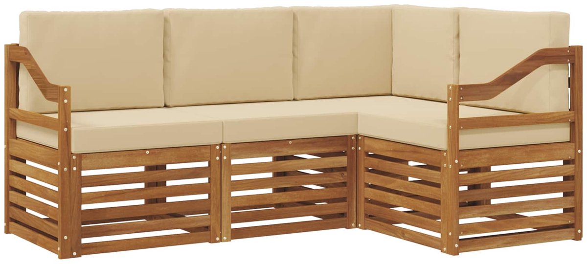 vidaXL Buiten - bank - set - 4 - st - 4-zits - Natuurlijk - en - Beige Natuurlijk en Beige