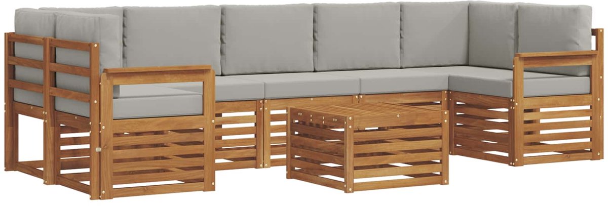 vidaXL Buiten - bank - set - 8 - st - 7-zits - Naturel - en - lichtgrijs Naturel en lichtgrijs