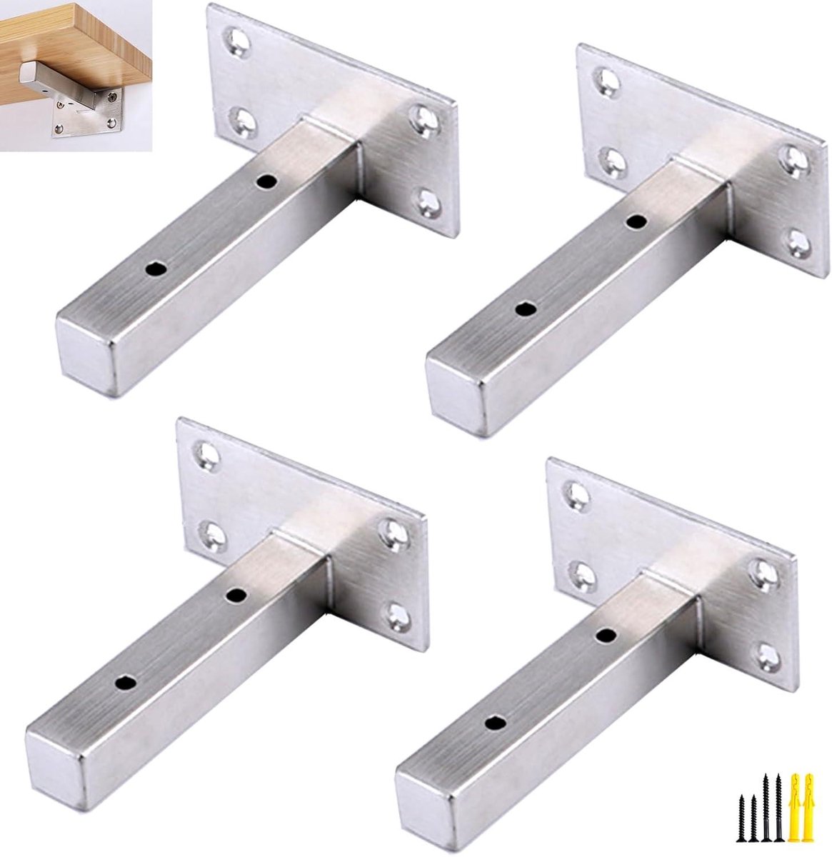 Ondersteuningsframe - Wandbeugel Plankdrager - Opbergruimte Creëren - Verborgen Ontwerp - 4 stuks - Zwart Zilver