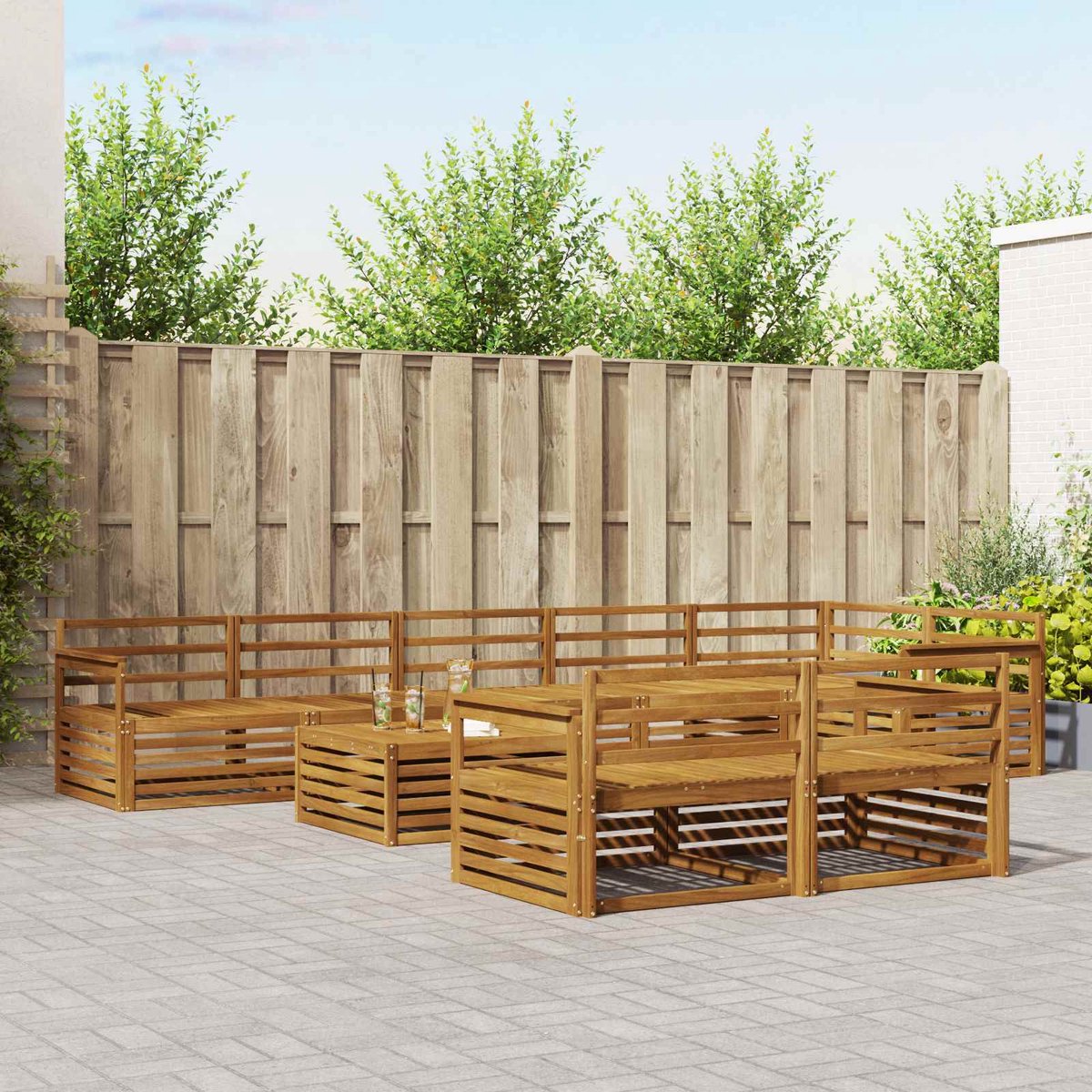 vidaXL Buiten - bank - set - 9 - st - Naturel - Massief - Acacia - Hout