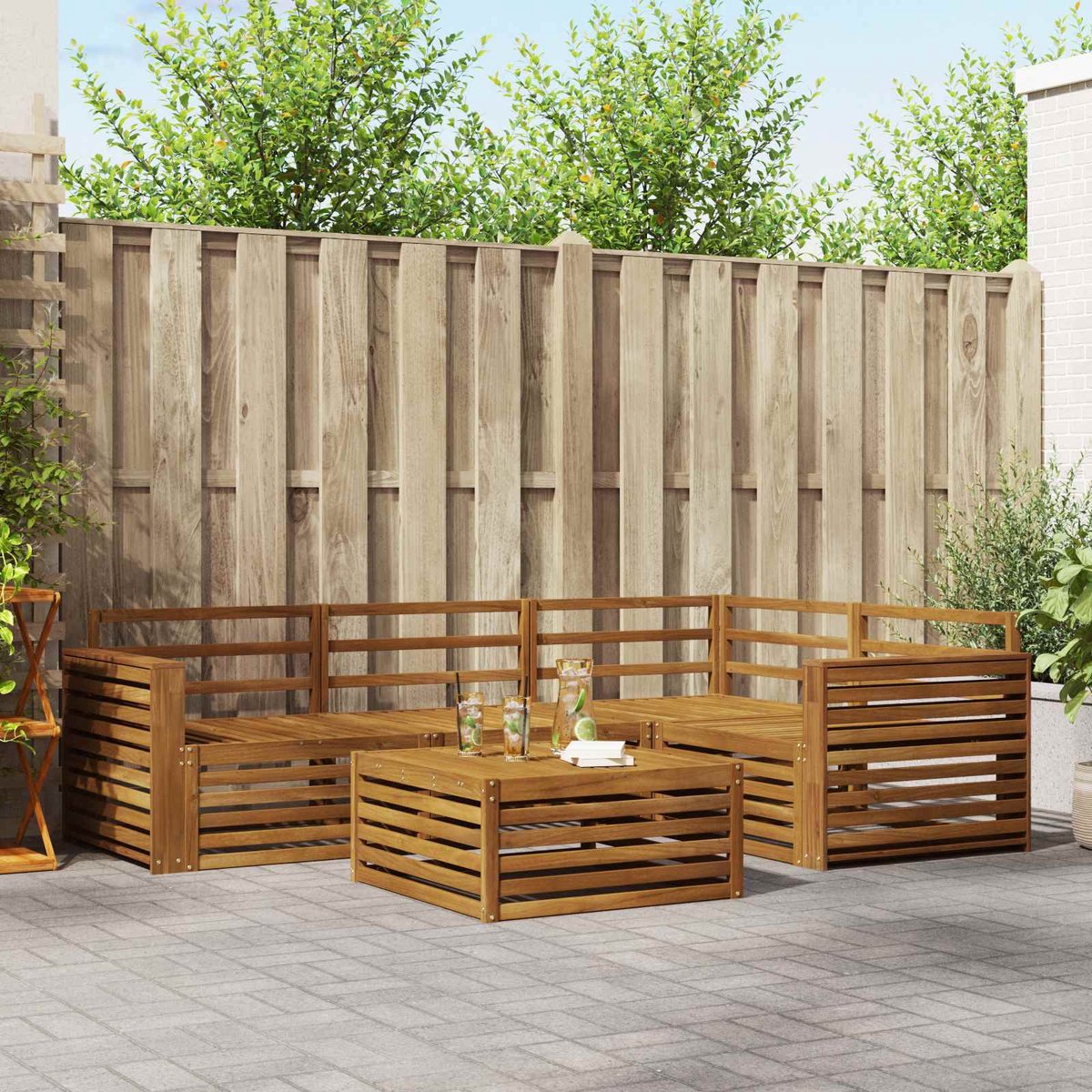 vidaXL Buiten - bank - set - 5 - st - Naturel - Massief - Acacia - Hout