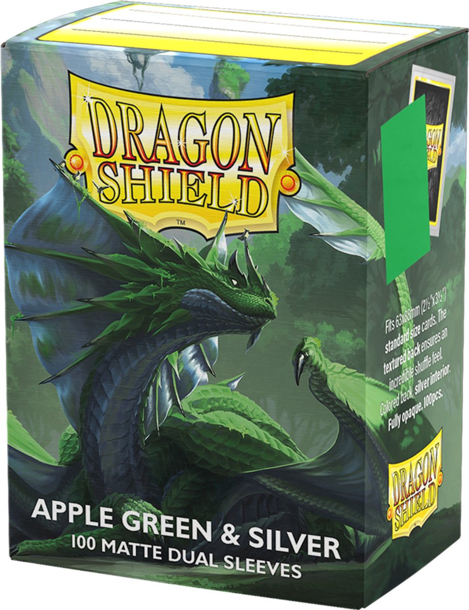 Dragonshield 100 Box Dual Matte Sleeves Apple Green & Silver