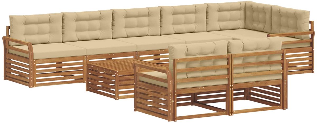 vidaXL Buiten - bank - set - 9 - st - Natuurlijk - en - Beige Natuurlijk en Beige