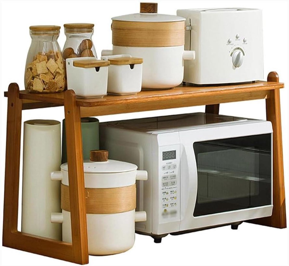 Keukenplank Bamboe - Aanrecht Organizer - Keuken Ordenen - Dubbele Laag - 60cm - Turkoois