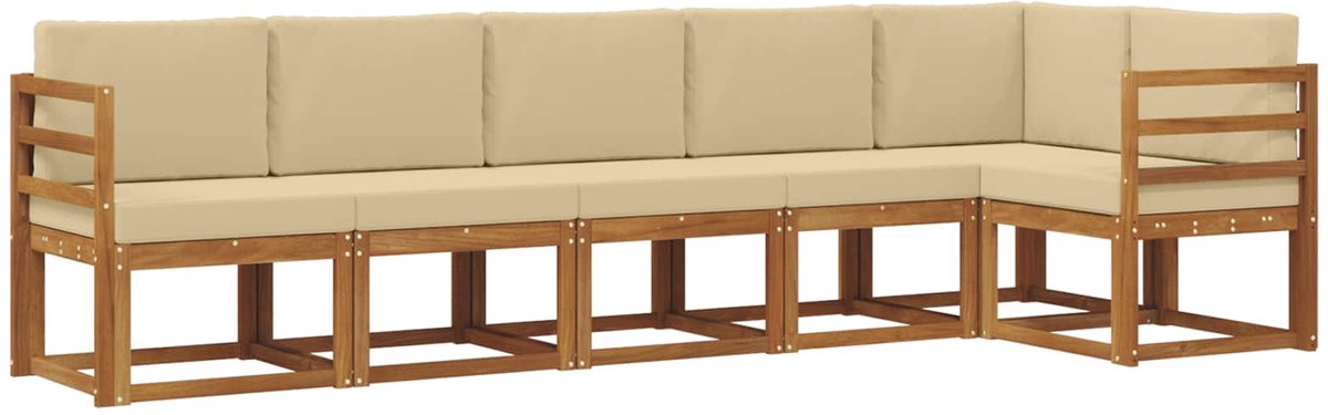 vidaXL Buiten - bank - set - 6 - st - 6-zits - Natuurlijk - en - Beige Natuurlijk en Beige