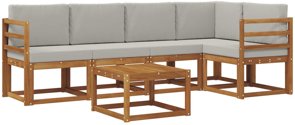 vidaXL Buiten - bank - set - 6 - st - 5-zits - Naturel - en - lichtgrijs Naturel en lichtgrijs