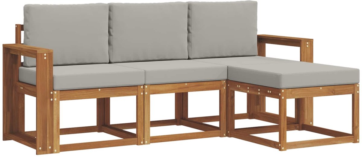 vidaXL Buiten - bank - set - 4 - st - 3-zits - Naturel - en - lichtgrijs Naturel en lichtgrijs