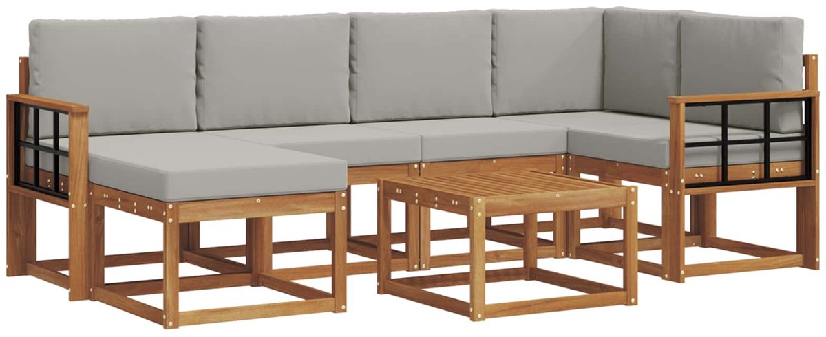 vidaXL Buiten - bank - set - 7 - st - 6-zits - Naturel - en - lichtgrijs Naturel en lichtgrijs