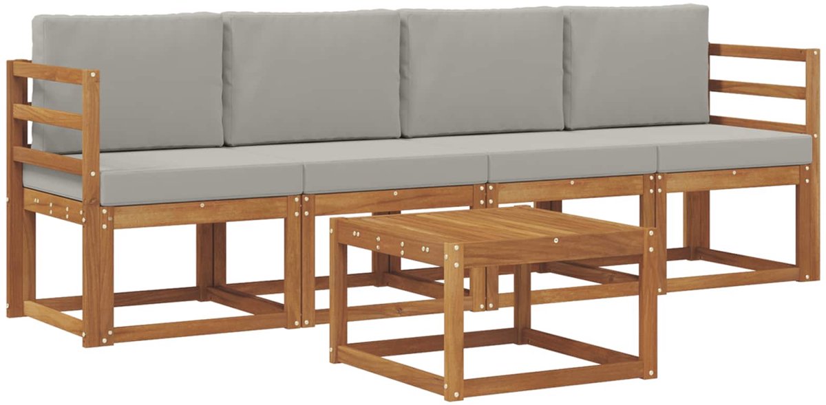 vidaXL Buiten - bank - set - 5 - st - 4-zits - Naturel - en - lichtgrijs Naturel en lichtgrijs