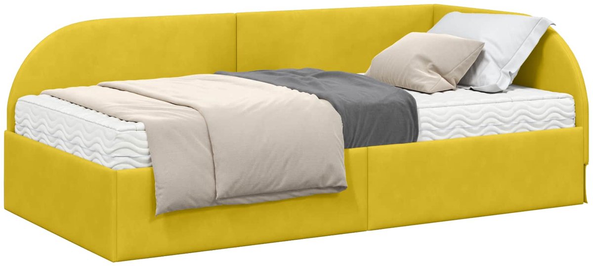 vidaXL Hoekbedframe - met - Matras - 2 - st - Geel - 80 - x - 200 - cm - Fluweel