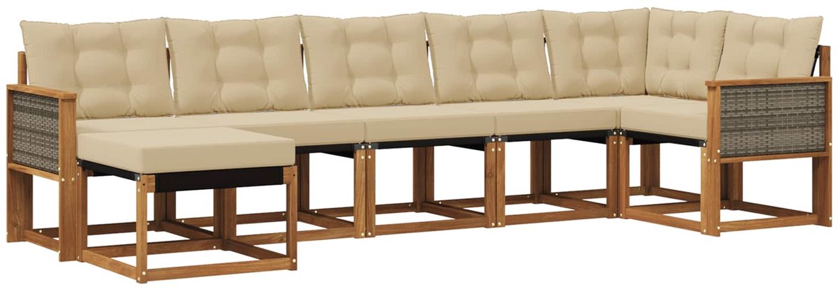 vidaXL Buiten - bank - set - 7 - st - 7-zits - Natuurlijk - en - Beige Natuurlijk en Beige