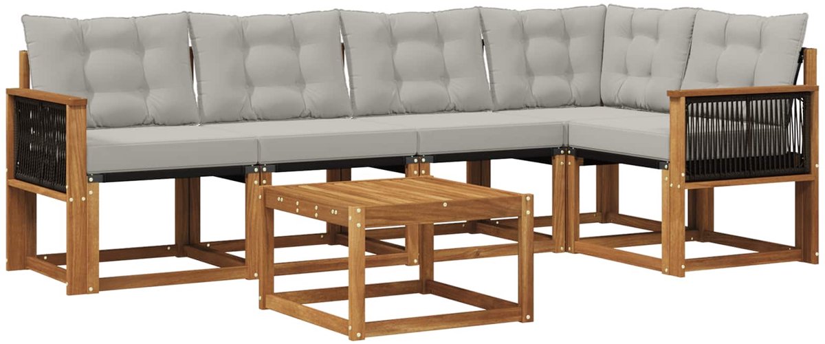 vidaXL Buiten - bank - set - 6 - st - 5-zits - Naturel - en - lichtgrijs Naturel en lichtgrijs