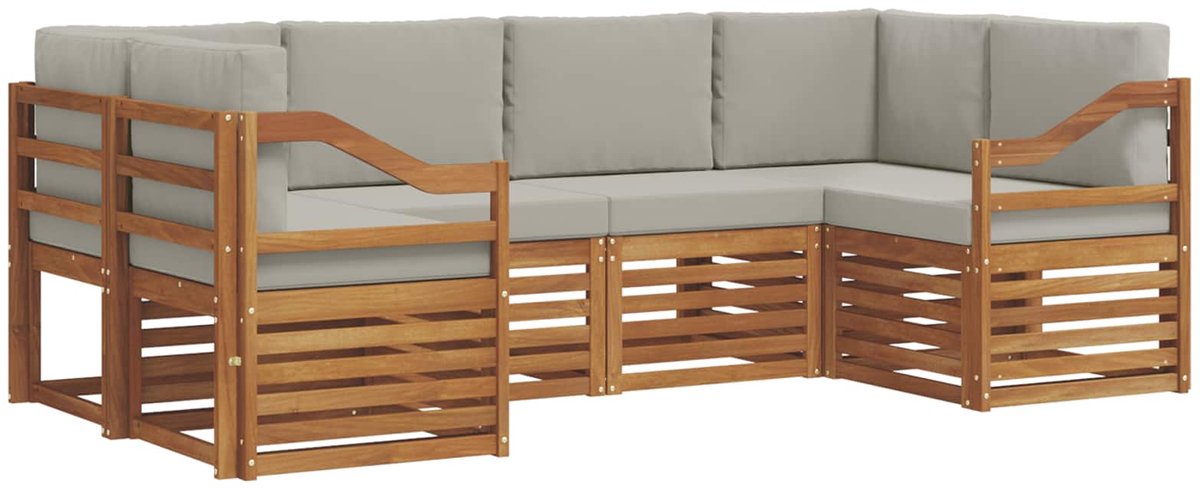 vidaXL Buiten - bank - set - 6 - st - 6-zits - Naturel - en - lichtgrijs Naturel en lichtgrijs
