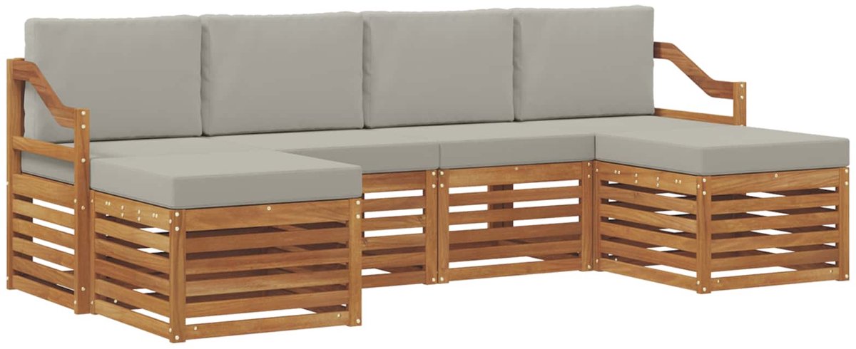 vidaXL Buiten - bank - set - 6 - st - 6-zits - Naturel - en - lichtgrijs Naturel en lichtgrijs