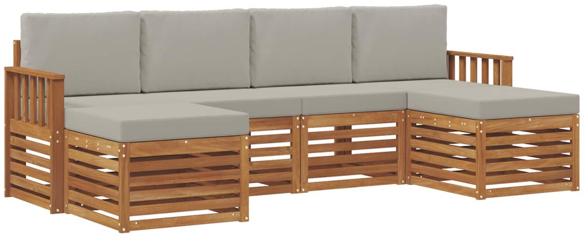 vidaXL Buiten - bank - set - 6 - st - 6-zits - Naturel - en - lichtgrijs Naturel en lichtgrijs