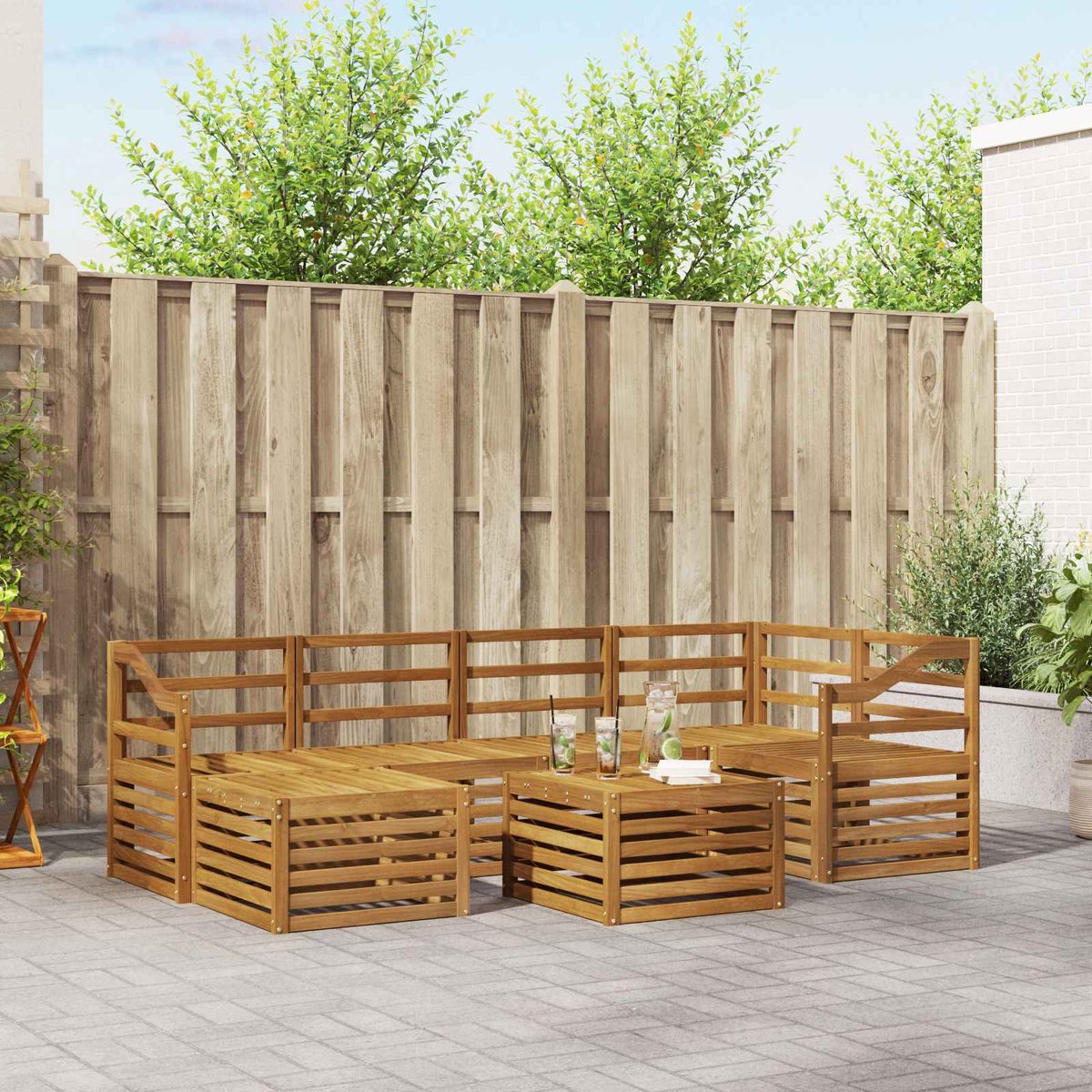 vidaXL Buiten - bank - set - 7 - st - 5-zits - Naturel - Massief - Acacia - Hout