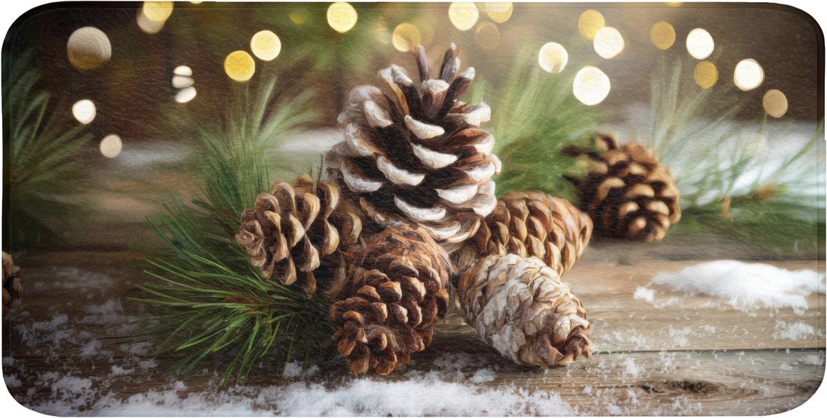 Badmat 120x60 cm - Antislip - Dennenappels - Kerstsfeer - Bruin - Groen - Badmatten voor badkamer - Badkamermat - Douchemat - Badkamer mat