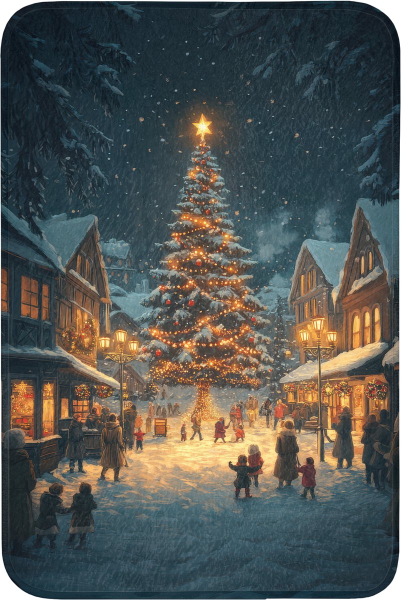 WC mat 60x90 cm - Antislip - Kerstfeest - Dorp - Donker - Toiletmat - Vloermat - Douchemat