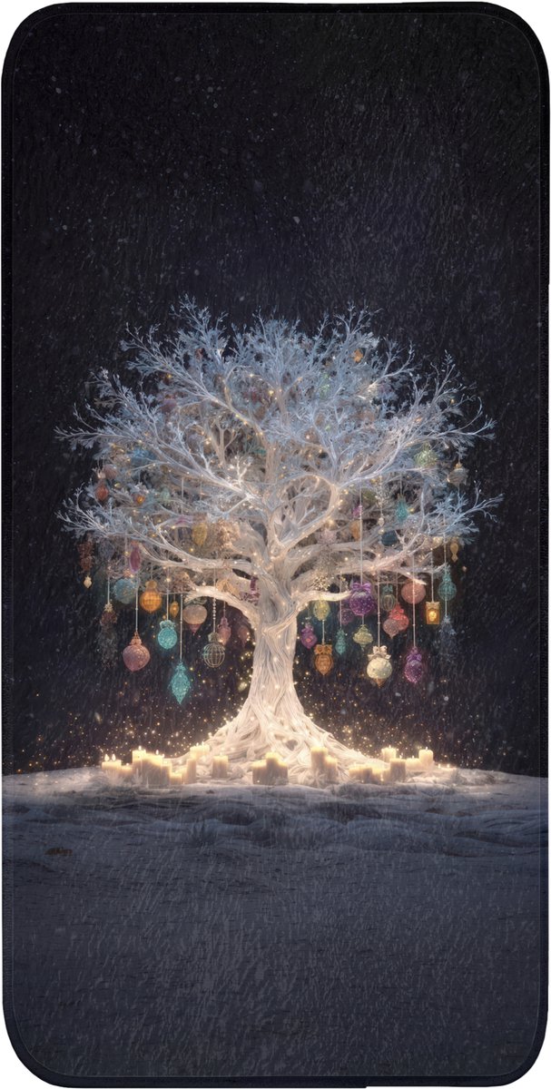 Badmat 60x120 cm - Antislip - Sneeuwboom - Lichtjes - Wit - Kleurrijk - Badmatten voor badkamer - Badkamermat - Douchemat - Badkamer mat