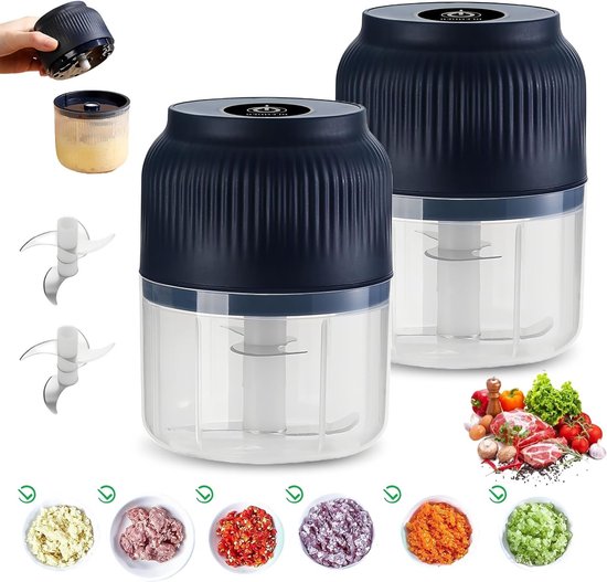 Foto: Mini elektrische hakker 300 ml draadloze hakker voor keuken met usb aansluiting ideaal voor knoflook uien groenten en noten