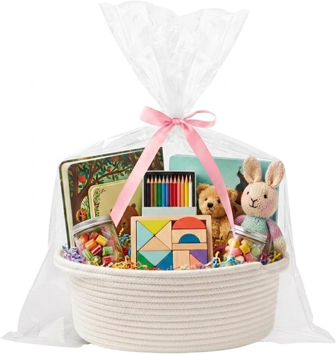 Paasgeschenkmandzakjes met eieren en katoenen touw voor Pasen, decoratieve eieren, opbergorganizer en DIY woondecoratie