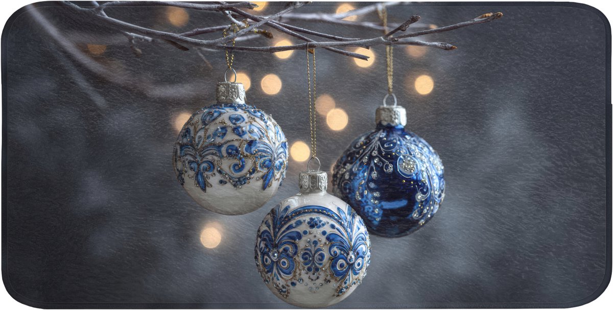 Badmat 120x60 cm - Antislip - Kerstbal - Versierd - Blauw - Badmatten voor badkamer - Badkamermat - Douchemat - Badkamer mat