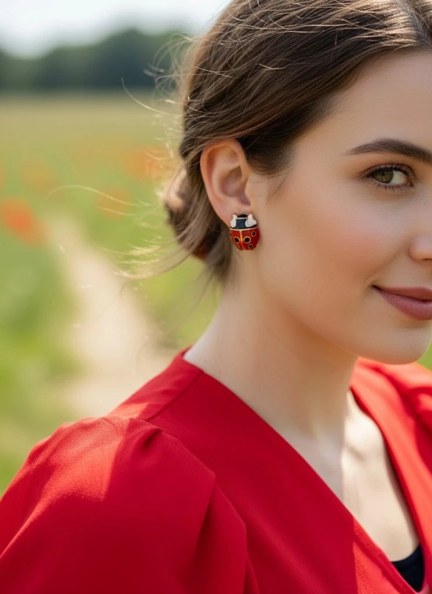Dorvina 316L Staal Verkleurt Niet Emaill Rood Lieveheersbeestje Dames Cocuk Oorbellen