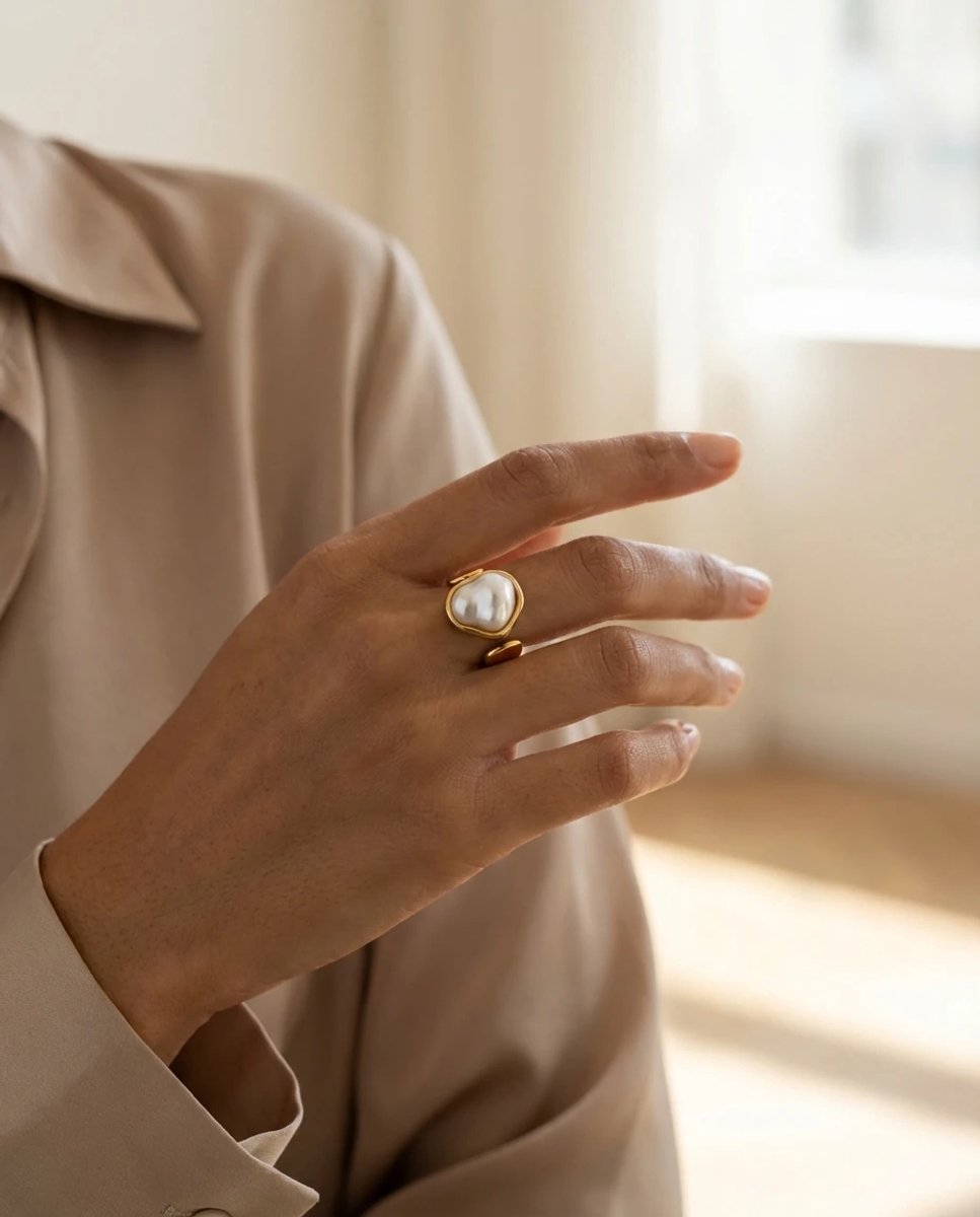 Dorvina 316L Staal Verkleurt Niet Sieraad Goudkleurig Parel Antiek Design Verstelbaar Dames Ring