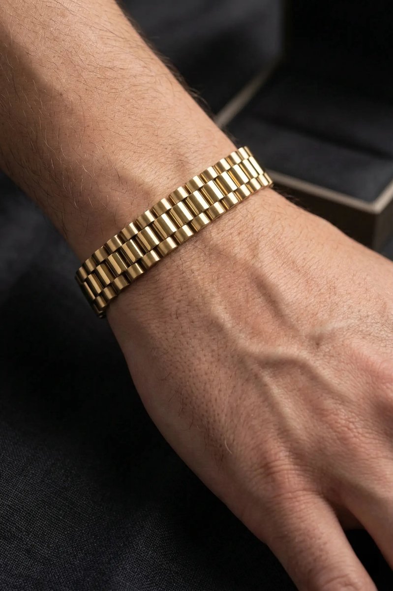 Dorvina Erkek Armband 316L Staal 12 mm Kalinlikta Goud Gekleurde