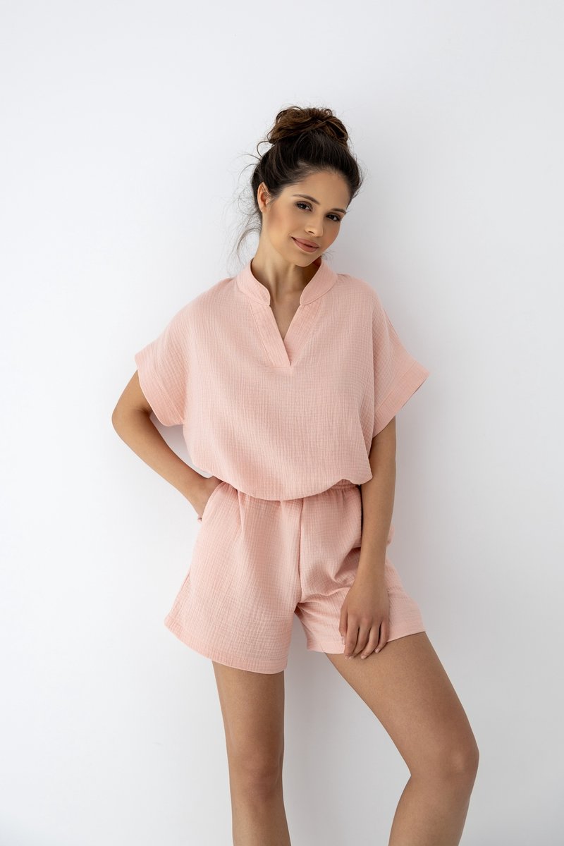 S& Sensis Sensis Katoenen Shortama Pyjama Dames Mousseline Zalm Roze SABRINA 40 /
