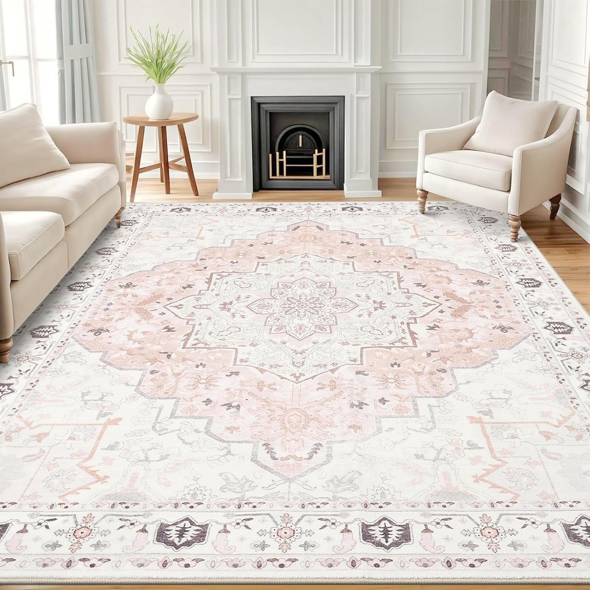 Homaxy Woonkamerkleed - Zacht Bloemmotief Tapijt - Machinewasbaar Vintage Tapijt - 183x275 cm - Rechthoekig - Lichtroze