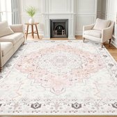 Homaxy - Woonkamerkleed - Zacht Bloemmotief Tapijt - Machinewasbaar Vintage Tapijt - 183x275 cm - Rechthoekig - Lichtroze
