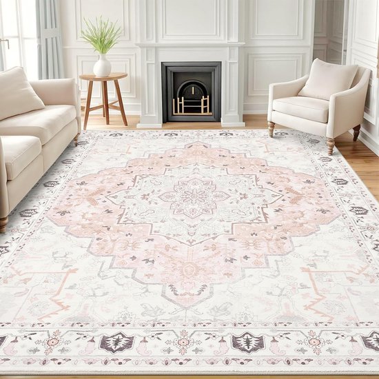 Homaxy Woonkamerkleed - Zacht Bloemmotief Tapijt - Machinewasbaar Vintage Tapijt - 183x275 cm - Rechthoekig - Lichtroze