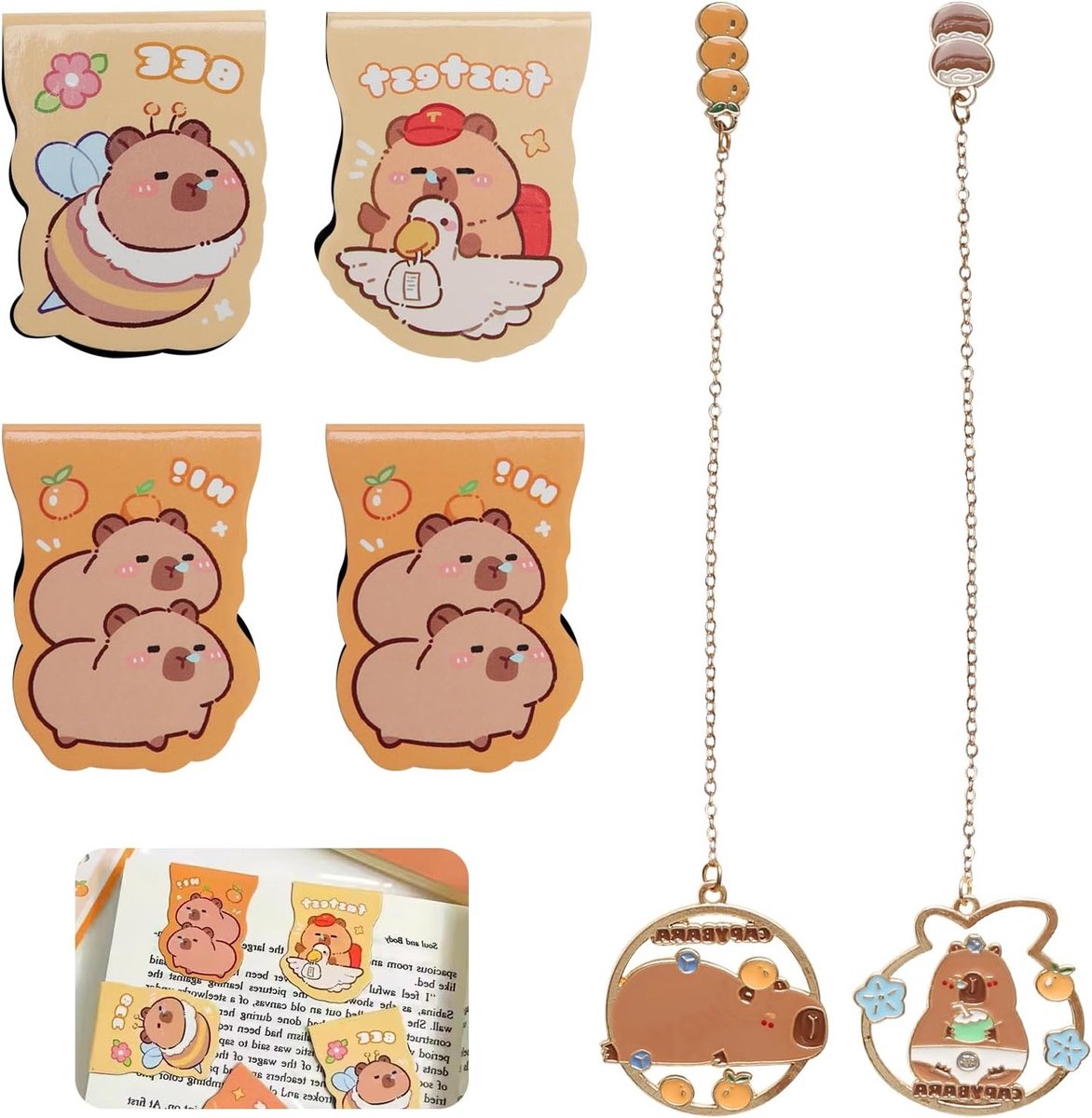 Set van 4 Magnetische en 2 Metalen Kawaii Boekmerken - Schattige Boekenleggers voor Volwassenen, Kinderen en Kantoorbenodigdheden