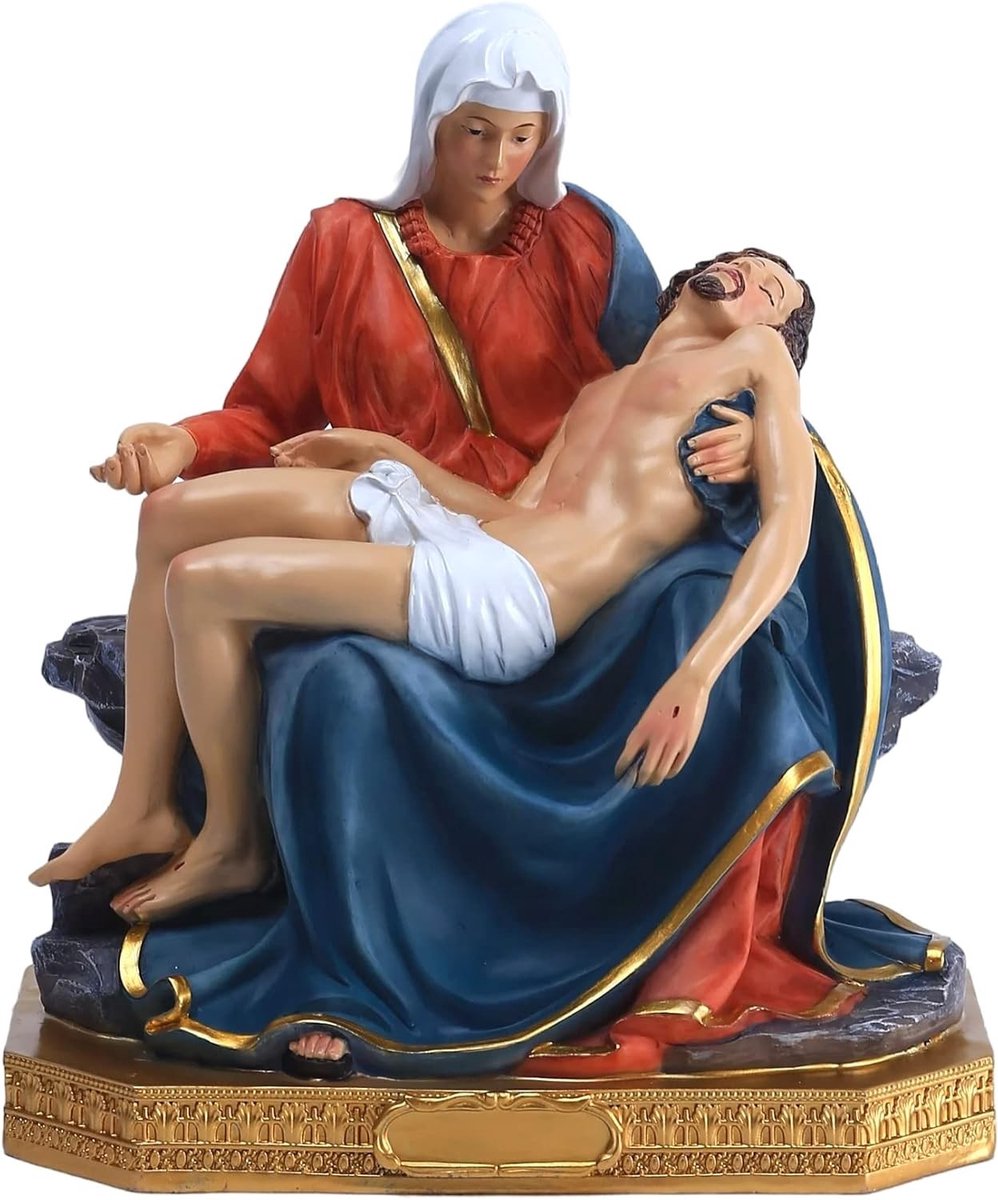 Pietà Beeld van Maria en Jezus, Religieuze Decoratie en Cadeau, Volle Kleur Resin Sculptuur voor Thuis en Religieuze Collectie
