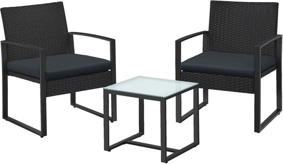 Buiten tuinmeubelset 3-delige set balkon tafel en stoel combinatie met 2 stoelen van 57,5×53×76cm + 1 tafel van 40×40×39cm zwart eenvoudig te monteren en schoon te maken stevig en duurzaam metalen frame geschikt voor balkon en tuin