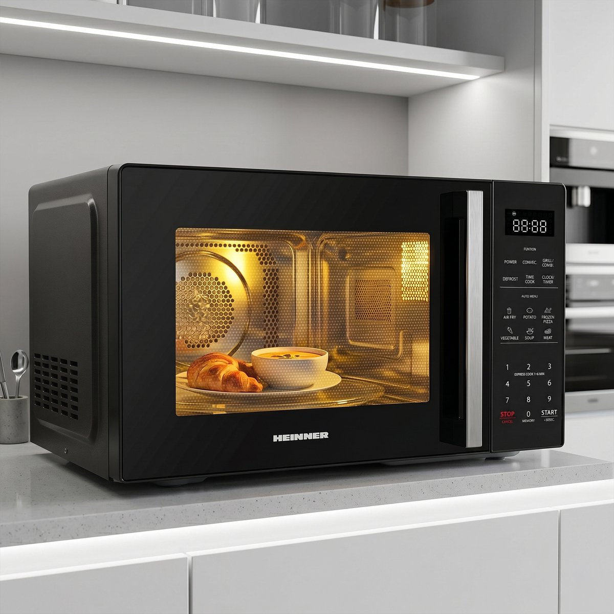 Heinner Combi Magnetron Vrijstaand 23 Liter - Magnetron met Grill, Heteluchtoven & Airfryer - 4-in-1 met 900W & 10 Airfry Programma's - Zwart — afbeelding 7